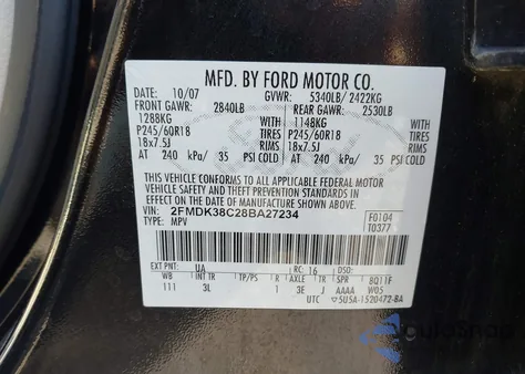 2008 Ford Edge from USA, damaged, VIN 2FMDK38L28BA27234